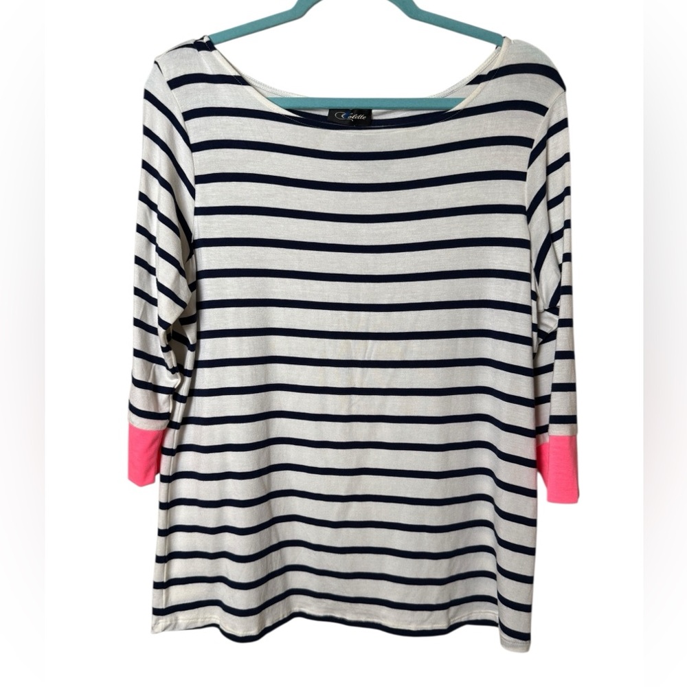 Colette Striped Navy and Pink Women's Long Sleeve Tee